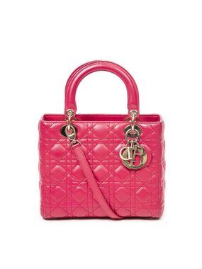 Dior Medium Lady Dior Zip Fuchsia Pink Cannage Lambskin Leather Handbag